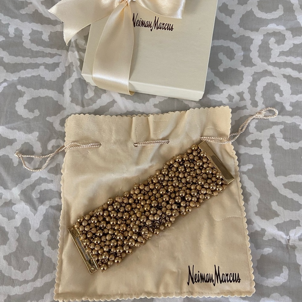 Neiman Marcus gold bead cuff bracelet.